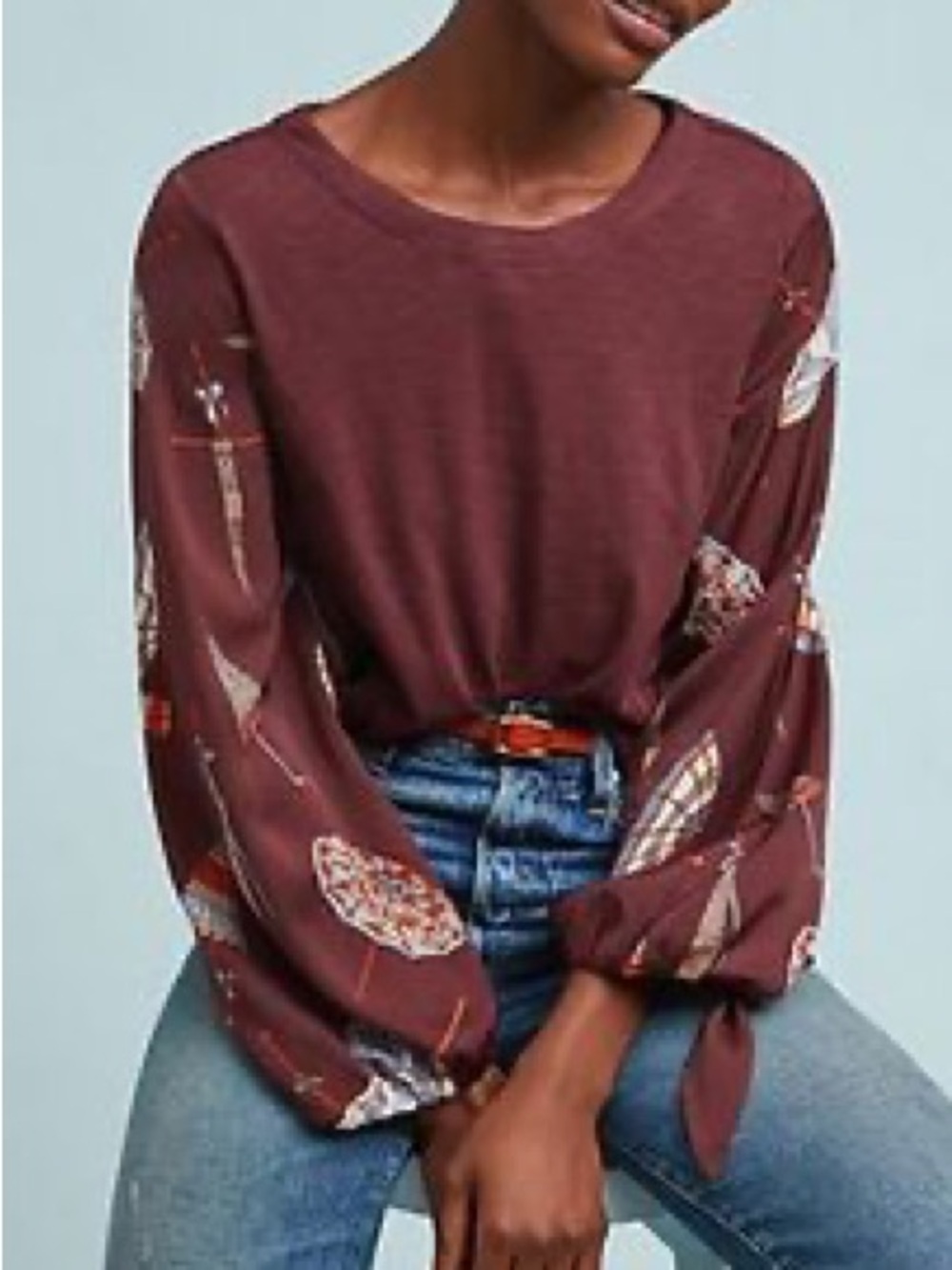 Anthropologie Akemi + Kin Maroon Balloon-Sleeve Shirt